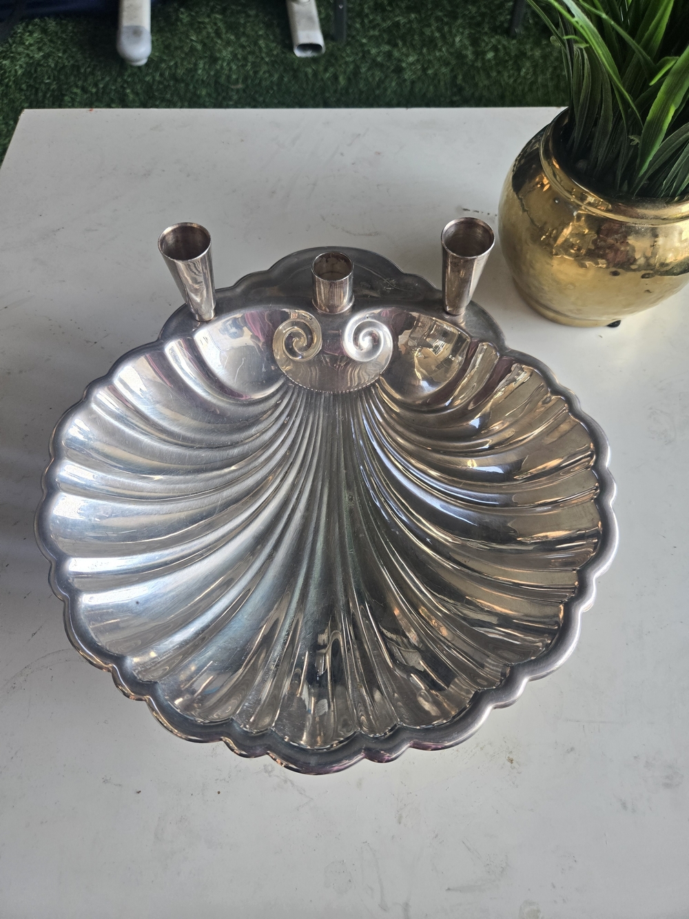 Vintage Sheffield Silver Co. Clam Shell Footed Serving Dish Candleholder